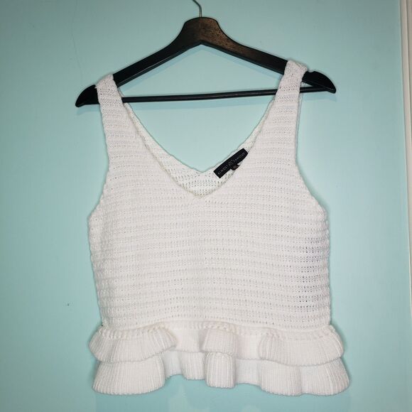 Almost Famous Tops - NWT Almost Famous White Sweater Knit Ruffled Crop Tank Sz M Cottagecore/Coquette